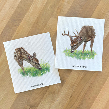 Buck in Spring Meadow - Oil Paint - 2pk Swedish Dish Cloth