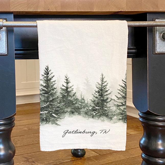 Winter Evergreens - Custom Cotton Tea Towel