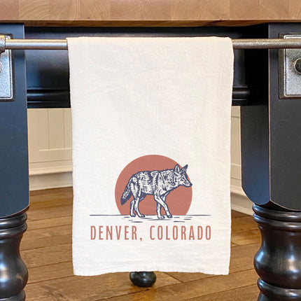 Coyote at Sunset - Custom Cotton Tea Towel