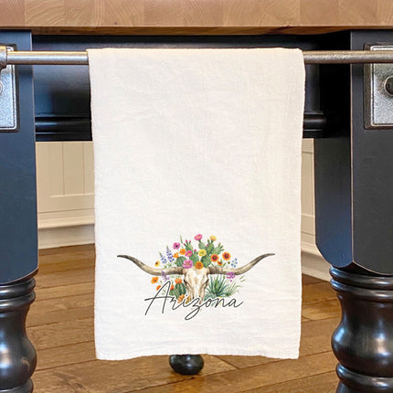 Longhorn Skull & Botanicals - Custom Cotton Tea Towel