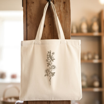 Roses & Rapier Pencil Illustration - Canvas Tote Bag