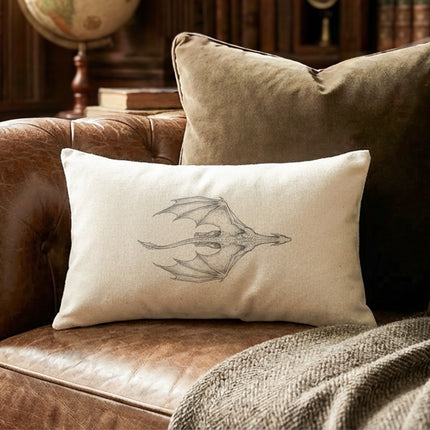 Fantasy Dragon Pencil Illustration - Rectangular Canvas Pillow