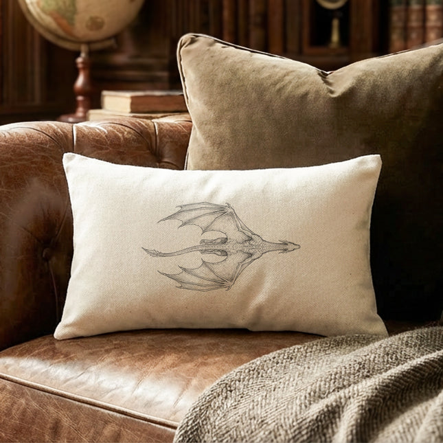 Fantasy Dragon Pencil Illustration - Rectangular Canvas Pillow