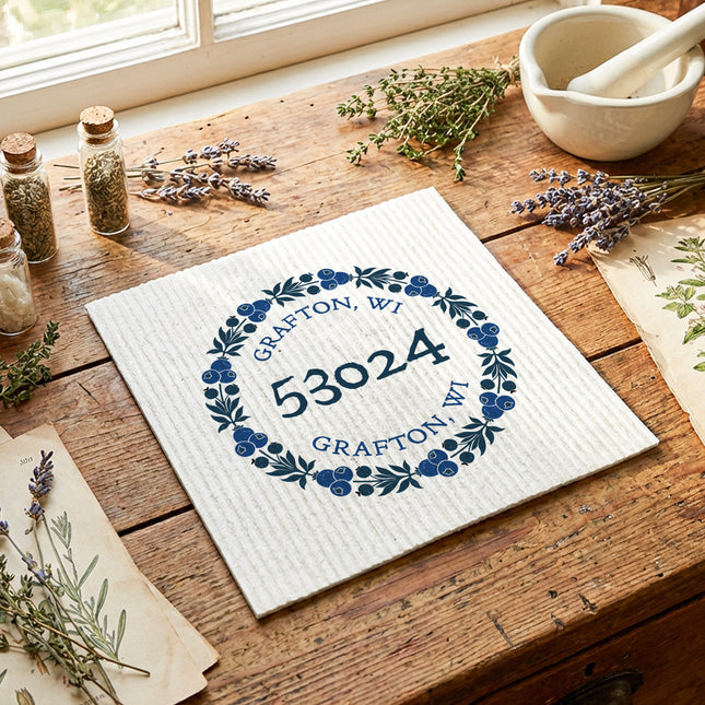 Botanical Wreath Zipcode Stamp - Custom Swedish Dish Cloth