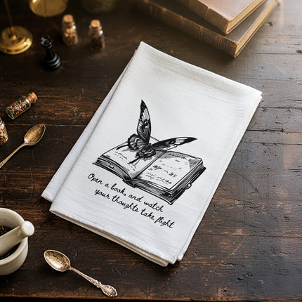 Open A Book & Watch Your Thoughts Take Flight - Cotton Tea Towel