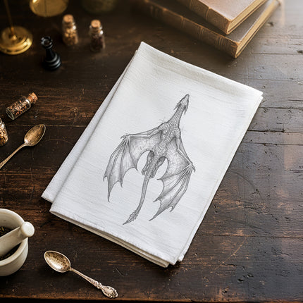 Fantasy Dragon Pencil Illustration - Cotton Tea Towel