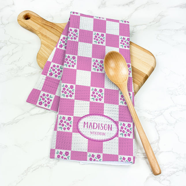 Pink Floral Picnic Plaid - Custom Waffle Weave Towel