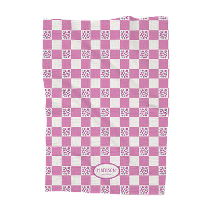 Pink Floral Picnic Plaid - Custom Waffle Weave Towel
