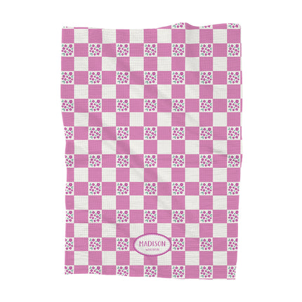 Pink Floral Picnic Plaid - Custom Waffle Weave Towel