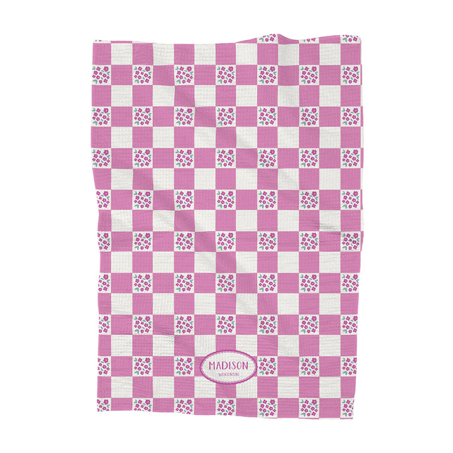 Pink Floral Picnic Plaid - Custom Waffle Weave Towel