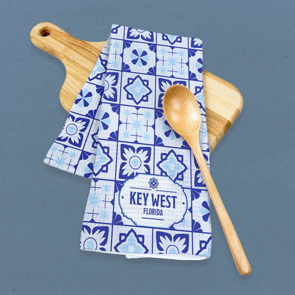 Blue Tiles - Custom Waffle Weave Towel