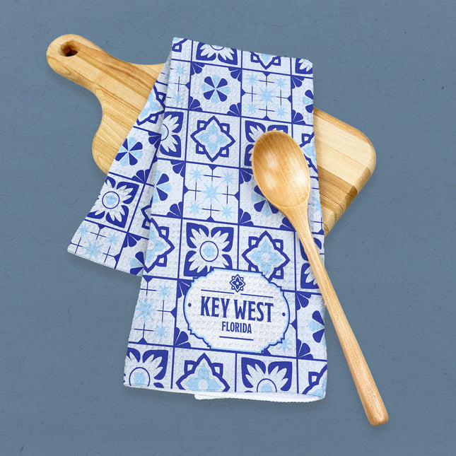 Blue Tiles - Custom Waffle Weave Towel