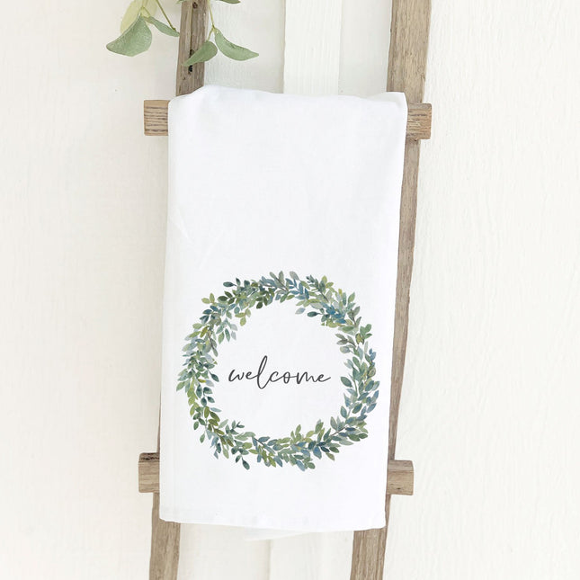 Welcome Boxwood Wreath - Cotton Tea Towel