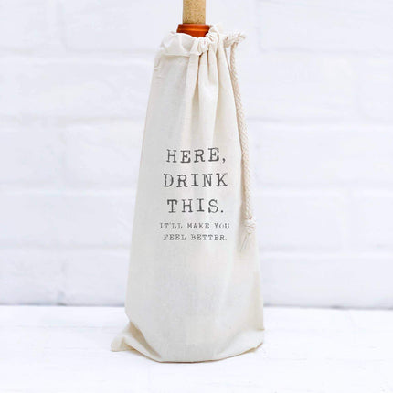 Here, Drink This - Canvas Wine Bag